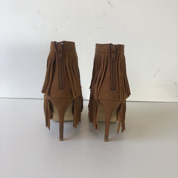 Nine West Brown Suede Western Booties Fringe Ankle Faux Suede Pointed Toe Size 6 - Picture 7 of 13